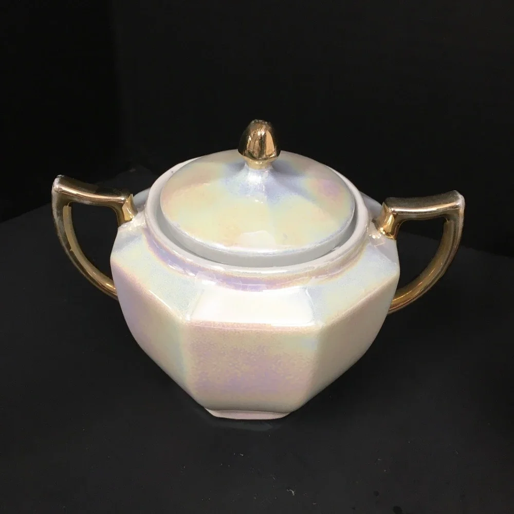 Vintage Eleanor Bavaria Hand Painted Lustreware Sugar‎ & Creamer Set